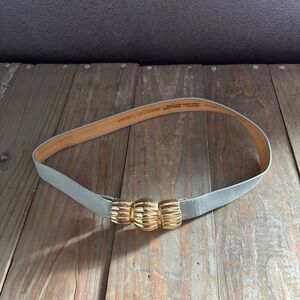 Gold Accent Grayish Blue Leather Women's Belt